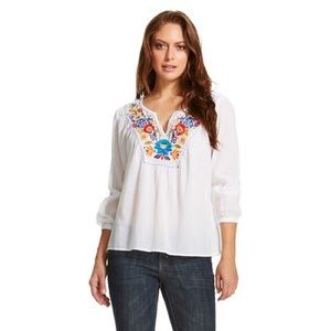 White multicolor embroidered peasant top